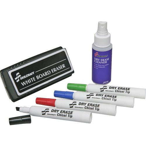 Dry Erase Starter Kit, Eraser, 4/PK Chisel Tip Markers, AST