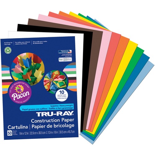 Construction Paper, 76 lb., 9"x12", 50/PK, Assorted