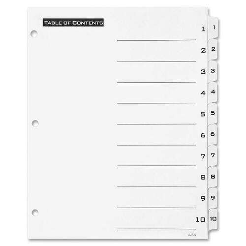 Index Divider W/Table of Contents, 1-10, 36Set, White/BK