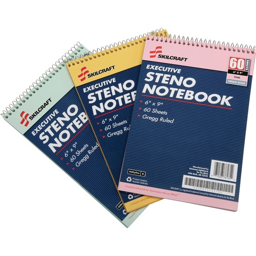Steno notebook, 60 Pages, Gregg Style, 6"x9"x2", 3/PK, AST