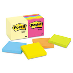 Post-It Notes, Value Pk, 100 Shts/Pads, 3"x3", 14/PK, AST