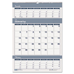 Triple Month Wall Calendar, Jan-Dec,15-1/2"x22" , BEGY