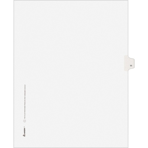 Numeric Divider, "11", Side Tab, 11"x8-1/2", 25/PK, White