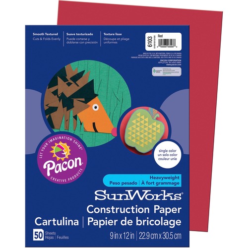 Construction Paper, 9"x12", 50Shts, 50/PK, Red