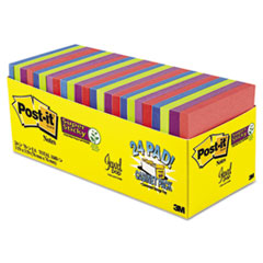 Super Stick Notes,Cabinet Packs,3"x3",24/PK,Jewel Pop Colors