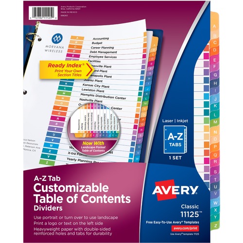 Index Dividers,T/Contents,26 Tab,A-Z,3HP,8-1/2"x11",1/ST,MI