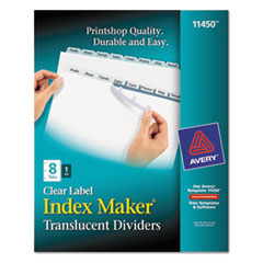 Index Label Dividers, Plastic, 8-Tab, 3HP Punched, Clear