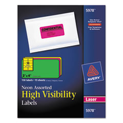 Neon Laser Labels, Rectangle, 2"x4", 150/PK, Assorted
