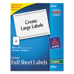 Copier Label, Full Sheet, 8-1/2"x11", 100/BX, White