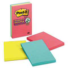 Super Sticky Notes,Lined,90 Sh/Pad,4"x6", 3/PK, Assorted