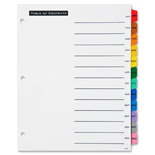 Table 'N Tab Index, Jan-Dec, 12-Tab, 1 Set, Black/White