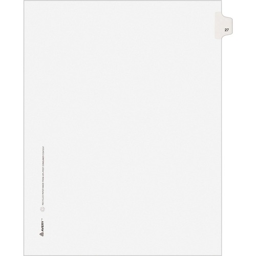 Numeric Divider, "27", Side Tab, 11"x8-1/2", 25/PK, White