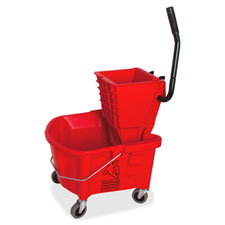 Mop Bucket/Wringer Combo, Splash Guard, 26qt., Red