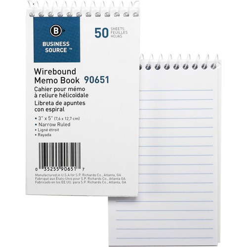 Wirebound Memo Book,End Opening,Wire,3"x5",50Shts,White