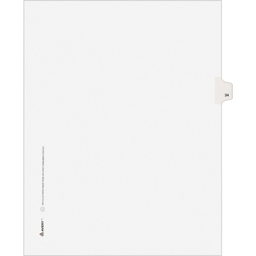 Numeric Divider, "34", Side Tab, 11"x8-1/2", 25/PK, White
