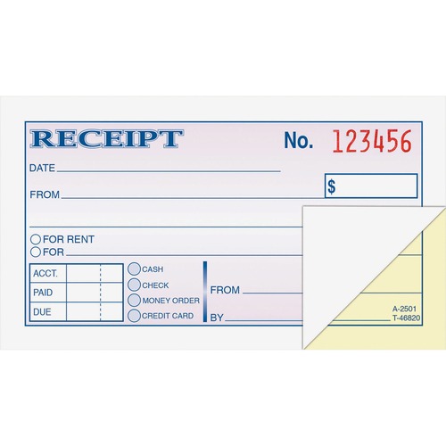 Money Receipt Book,Tape Bnd,2-Part,2-3/4"x5-3/8",50/Bk,WE/CA