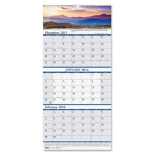 3-Mth Compact Wall Calendar, 14Mths Dec/Jan, 8"x17", MI