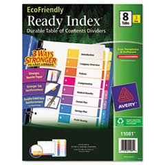 T/of Contents Dividers, Recycled, 8 Tabs/ST, 3ST/PK, Multi
