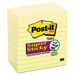 Super Sticky Pads,Lined,90 Sheets/PD,4"x4",6/PK,Yellow