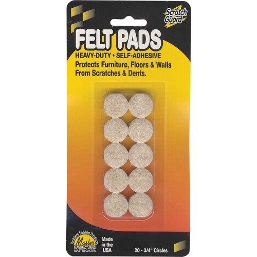 Felt Pads, 3/4" Diameter, 20 Circles/PK, Beige