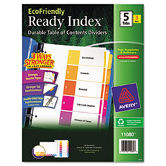 T/of Contents Dividers, Recycled, 5 Tabs/ST, 3ST/PK, Multi