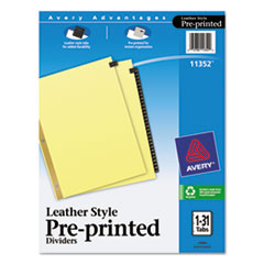 Pre-printed Dividers,1-31,8-1/2"x11",31 Black Tabs, Buff