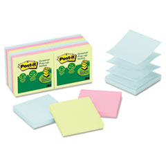 Pop-Up Notes, Recycled, 3"x3", 100 Sht/PD,12/PK, AST Pastel