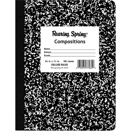 Composition Book,College Ruled,100 Sh,9-3/4"x7-1/2",BK Cvr