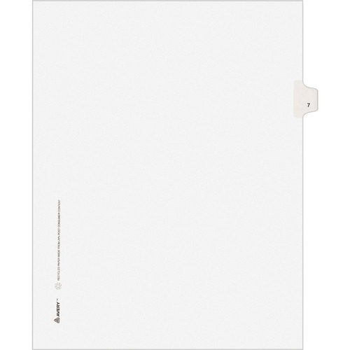 Numeric Divider, "7", Side Tab, 11"x8-1/2", 25/PK, White
