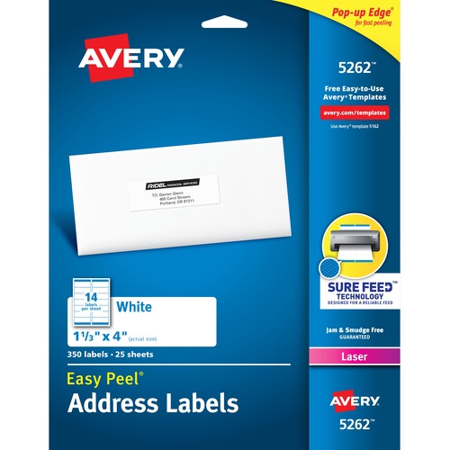 Laser Labels, Mailing, 1-1/3"x4", 350/PK, White