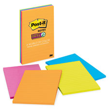 Super Sticky Pads,Lined,4"x6",45 SH/PD,4 PD/PK,Assorted