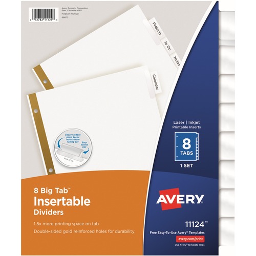 Insertable Dividers,11"x8-1/2",8-Tab,24/ST,CL / WE Paper