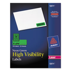 Neon Laser Labels, Rectangle, 1"x2-5/8", 750/PK,Neon Green