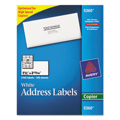 Copier Label, Mailing, 1-1/2"x2-13/16", 2100/BX, White
