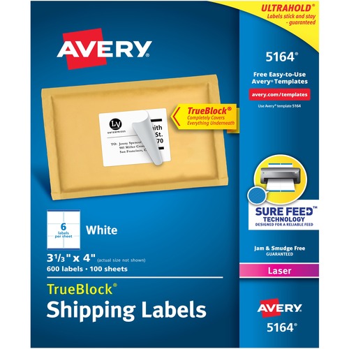 Laser Labels, Mailing, Permanent, 3-1/3"x4", 600/BX, White