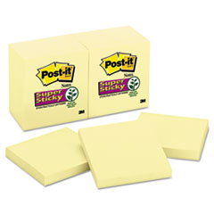 Super Sticky Pads, 90 Sheets/PD, 3"x3", 12/PK, Canary