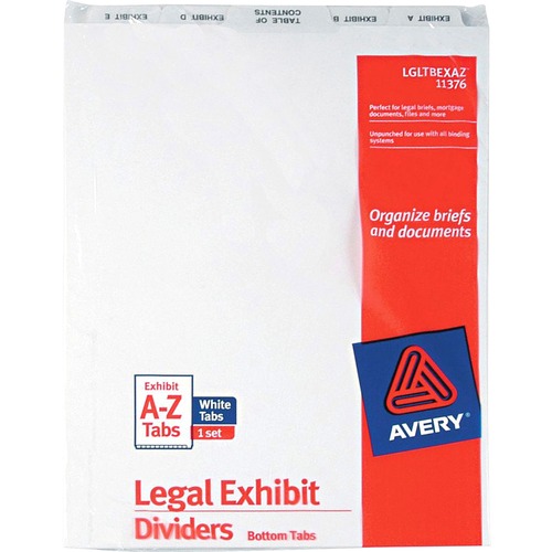 Legal Exhibit Dividers, Bottom Tab, A-Z, 11"x8-1/2", White