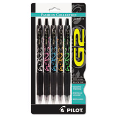 Gel Roller Pens, Retract, .7mm, 5/PK, Ast Barrel/BK Ink