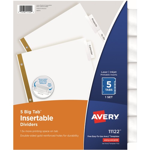 Insertable Dividers,11"x8-1/2",5-Tab,36/ST,CL / WE Paper