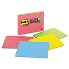 Super Sticky Meeting Notes,8"x6",45 Sh/PD,4PD/PK,AST Bright