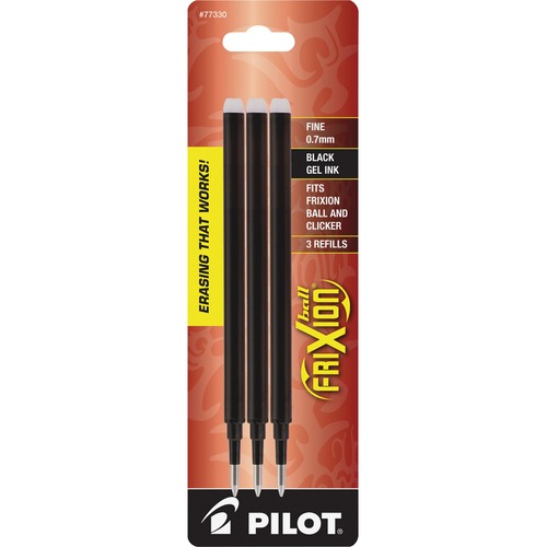 Frixion Gel Pen Refills, .7mm, Medium Pt, 3/PK, Black