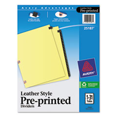Black Leather Tab Dividers, 1-31, 31 Tabs, 8-1/2"x11", Buff