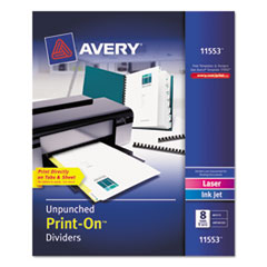 Print-On Dividers, Unpunched, 8-1/2"x11", 8Tab, 5/ST, WE