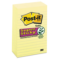 Super Sticky Pads,Lined,90 Sheets/PD,4"x6",5/PK,Yellow