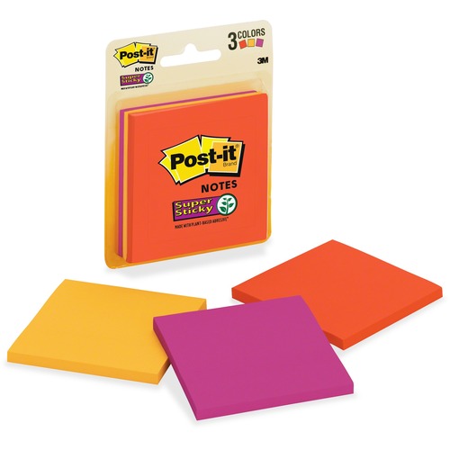 Super Sticky Pads, 3"x3", 3 PD/PK, 45 SH/PD, Neon Fusion
