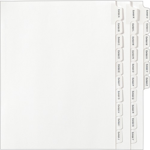 Index Dividers, Legal Exhibit, Alphabetical, A-Z, White