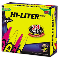 Hi-Liter Combo Pk, Chisel Pt, 24/PK, Fluorescent PK/YW