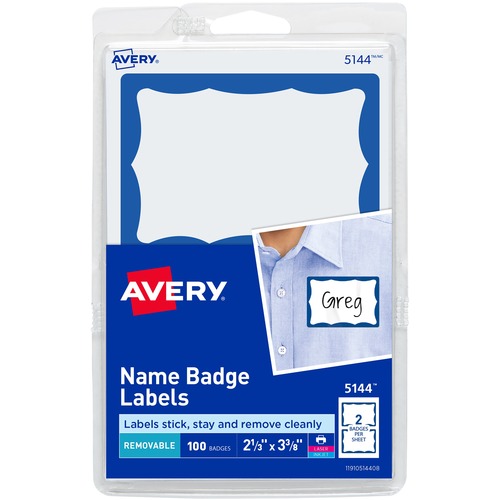 Name Badge Labels, 2-11/32"x3-3/8", 100/PK, Blue Border