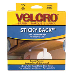 Hook and Loop Tape Roll, Sticky Back, 3/4"x15', White
