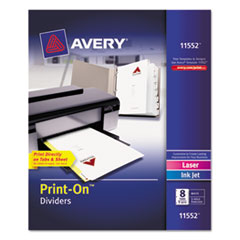 Print-On Dividers, 9-1/2"x11", 8TB/5ST, White